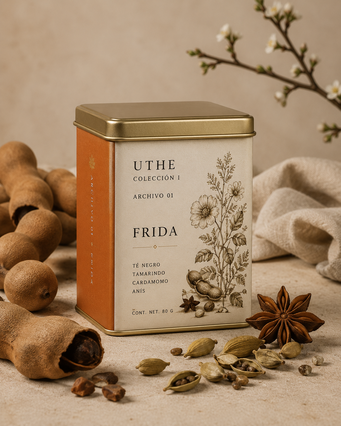 Lata de té UTHE Frida — blend de té negro con tamarindo, cardamomo y anís